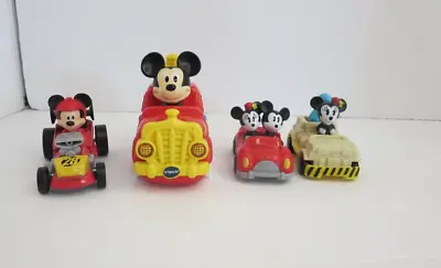 Mickey Mouse In Fire Truck With Sound   2 Minnie Mouse Vehicles 1 Racer Lot Of 4 • $11.99