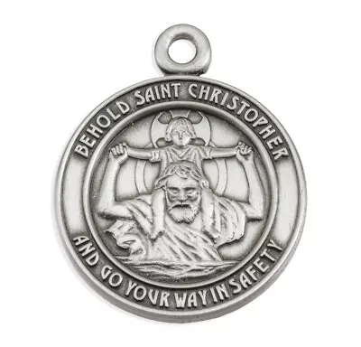 Mens Large Sterling Silver Saint Christopher Catholic Medal Pendant Necklace • $89.41