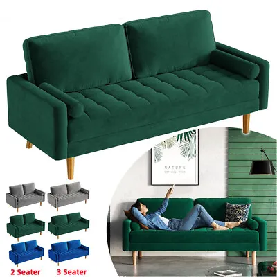 2/3-Seater Upholstered Sofa Velvet-Touch Couch Compact Loveseat Sleeper Sofa New • $186.11