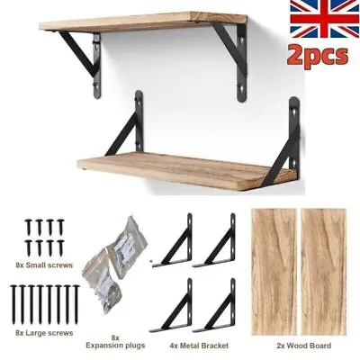 2PCS Wooden Floating Shelves Wall Mounted Display Storage Hold Rustic Industrial • £9.99