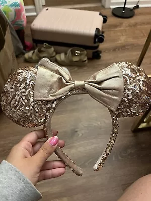 Disney Parks Minnie Mickey Mouse Ears Sequins Authentic Rose Gold Bow • $0.99