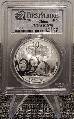 2013 China Panda 10 Yn 1 Troy Ounce Silver PCGS MS70 First Strike • $35.99