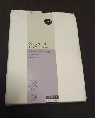 M&S Superking White Cotton Rich Duvet Cover RRP £34.50 • £17.99