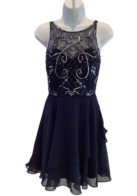£121.68 • Buy Blondie Nites Prom Dress Navy Blue Silver Blue Sequins Size 1 New