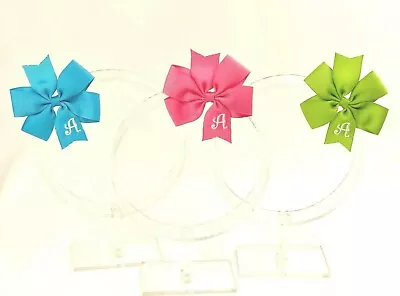 3 Personalized Hair Bows Lot Girls Monogram Pink Turquoise Green Initial A • $9.99