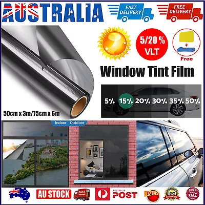 $12.96 • Buy 5% 20% VLT Window Tint Film Black Roll Car Home DIY Tinting 50cm X 3m/75cm X 6m