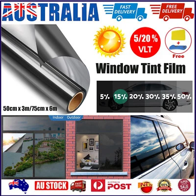 $12.96 • Buy 5% 20% VLT Window Tint Film Black Roll Car Home DIY Tinting 50cm X 3m/75cm X 6m