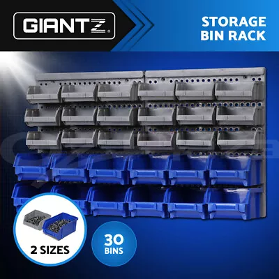 Giantz 30 Storage Bin Rack Wall Mounted Tools Shelves Organiser Workshop Garage • $27.95