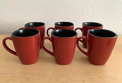 Corelle Hearthstone Chili Red & Black Coffee Cup Set Of 6 • $24.50