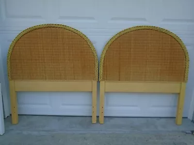 Pair TWIN Size Headboards Faux Bamboo 2 Cane Coastal Regency Wicker Cottage Glam • $299