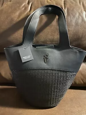 Simply Vera Vera Wang Modern Straw Tote Bag Black NWT • $29