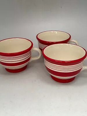 Set X3 Large Laura Ashley Home Red & White Striped Cappuccino Mugs Cups #LH • £7.71