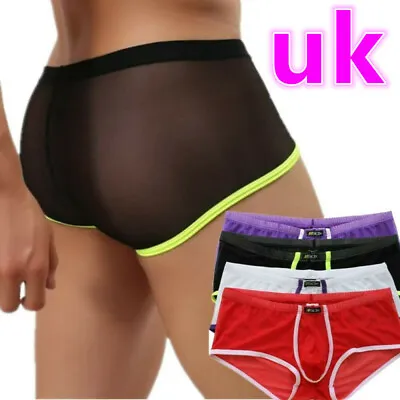 £10.95 • Buy UK Men Mesh Boxer Brief See Through Bulge Pouch Trunk Shorts Underwear Swimwear 