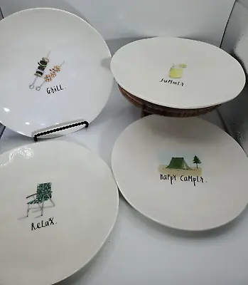 Rae Dunn  Melamine Lunch/Salad Plates Summer Relax Grill Happy Camper • $27.95