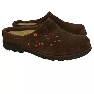 UGG Parque Embroidered Suede Mule Clog Brown Pink Size 6 • $30