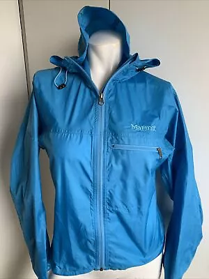 Women's Size XS MARMOT Nylon Jacket Windbreaker Blue Waterproof Hooded Rain Zip • $14.99