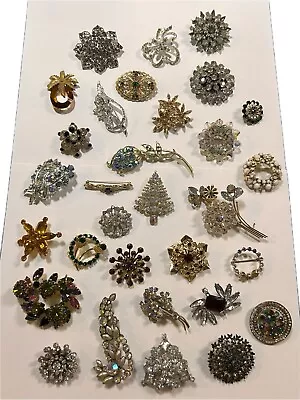 GORGEOUS VINTAGE RHINESTONE BROOCH LOT~ Signed And Unsigned 31 Brooches Pins • $50