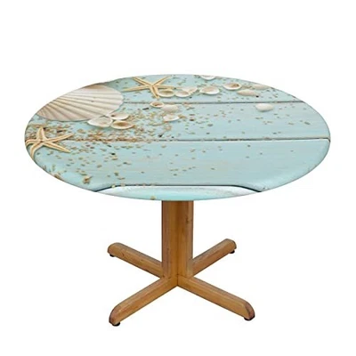 $18.76 • Buy Round Tablecloth Blue Wooden Shells Summer Fitted Elastic Waterproof Wipeable...