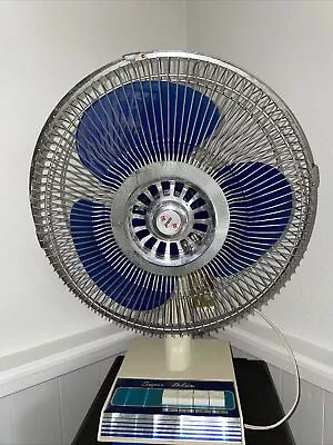Vintage Super Deluxe Blue Oscillating Fan Excellent Condition • $59.99