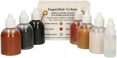 Sugarflair Glitter Airbrush Colours Set Edible Matt Food Colouring 6 X 60ml • £15.79