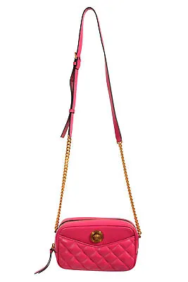 Versace Women's Pink Quilted Leather Small Camera Bag Crossbody Shoulder Bag • $599.99