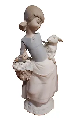 Vintage Lladro 4835 Girl With Lamb Or Sheep And Basket Spain 9.5  Matte Retired • $45.75