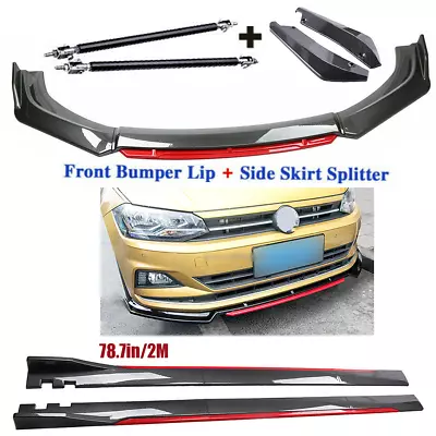 Carbon Fiber Front Bumper Spoiler + Side Skirt Rear For Volkswagen VW Polo Plus • $189.99