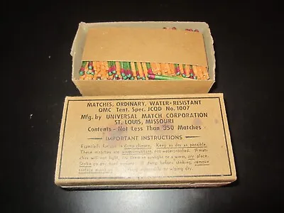 WW2 US Army Military Field Gear QMC 1007  Water Resistant Matches Full Box • $89.99
