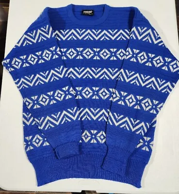 Vintage OSSI Men's Size X Large Ski Sweater Wool Blend Blue White Graphics  • $19.99