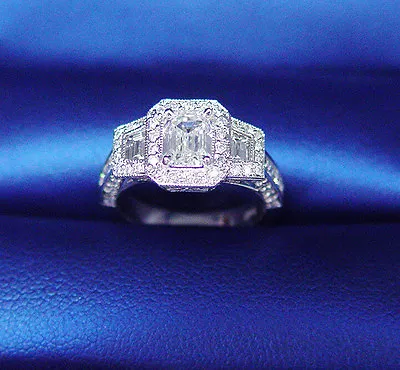 1.95 Ct Micro Pave Art Deco Emerald Cut Diamond Engagement Ring EVVS1 GIA  • $5033.28