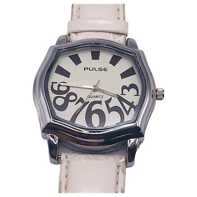 Retro PULSE Brand Quartz White Dial White Leathe Band Cushion Shape Watch • $39.99
