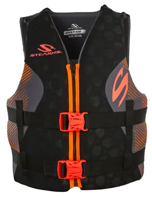  SMALL MEDIUM Stearns Mens Neoprene Life Jacket Wakeboard Vest Black Orange • $53.37