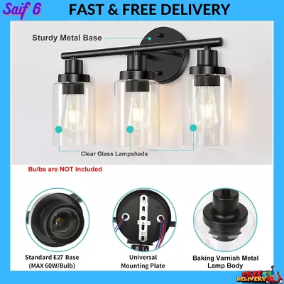 Wall Sconce Wall Light 3-Light Bathroom Vanity Light With Clear Glass Shade Mo • $84.99