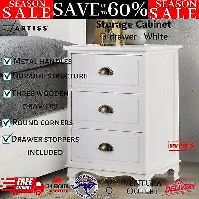 Artiss Bedside Tables Drawers Side Table Vintage Dresser Storage Cabinet White • $89.74