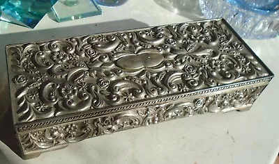 Jewelry Box Chest Godinger Raised Relief Ornate Mirrored Silverplate • $12.99