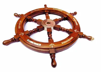 £43.20 • Buy Wheel For Nautical Pirate Themed Home Decor18  Durable Wooden Brass Design Ship