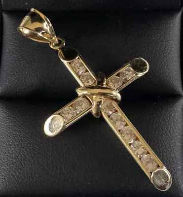 Large 9CT Gold Cubic Zirconia Cross Pendant • £290