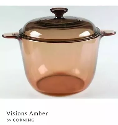 Vintage Vision Corning Amber Glass Stew Pot 3.5L Dutch Oven With PYREX Lid  • $50