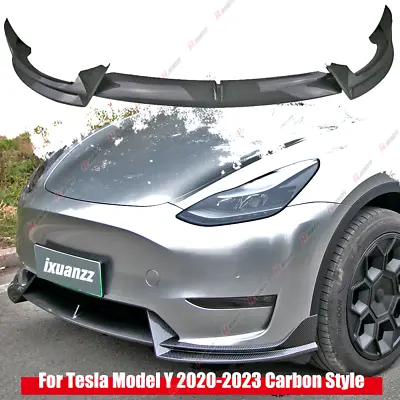 For Tesla Model Y 2020-2024 Carbon Style ABS Front Bumper Lip Spoiler Splitter • $128.99