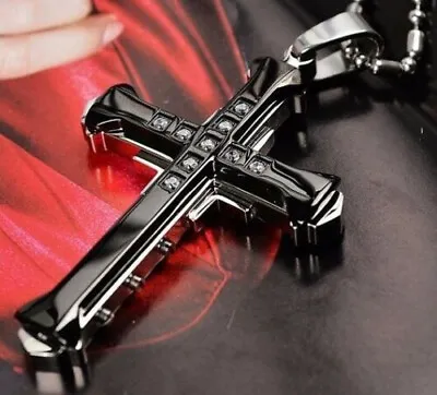 New Unisex Silver & Black Filled Crucifix Cross Pendant Necklace • $4.85