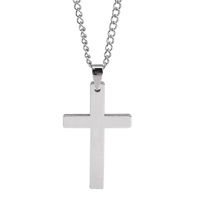 $3.95 • Buy Cross Pendant Necklace Stainless Steel Plated Silver Gold Men Women Cuban Chain