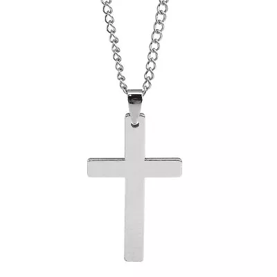 Cross Pendant Necklace Stainless Steel Plated Silver Gold Men Women Cuban Chain • $4.05