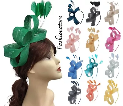 £15.99 • Buy Sinamay Looped Feather Headband Fascinator Wedding Ladies Day Royal Races Ascot