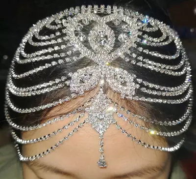 Crystal Rhinestone Chain Flapper Cap Wedding Accessories Party Forehead Jewelry • $35.30