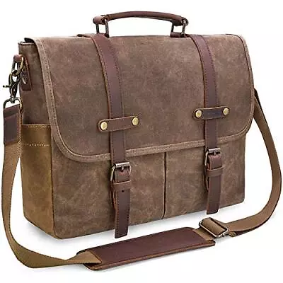 Mens Messenger Bag 15.6 Inch Waterproof Vintage Genuine Leather Waxed Brown • $99.98