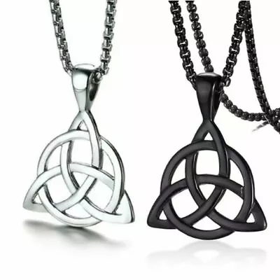 Mens Silver Black Celtic Triquetra Triangle Trinity Knot Pendant Necklace 24  • $11.99