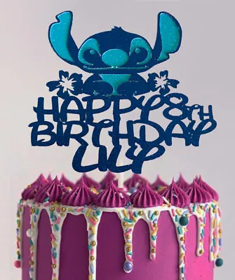 £3.99 • Buy Stitch 3 (lilo) Personalised Glitter Card Birthday Cake Topper Disney