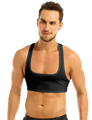 Men's Sexy Muscle Vest Crop Top Sleeveless Y Back Tank Tops Costume Club T-shirt • £4.43