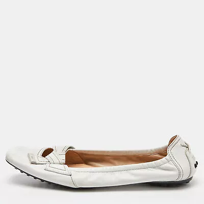 Tod's White Leather Bow Ballet Flats Size 39.5 • $115.50