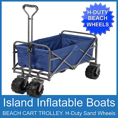 FOLDING BEACH WAGON CART TROLLEY Heavy Duty EXTRA WIDE Sand Wheels FREE POSTAGE • $129.92